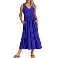 thumbnail image 1 of Robes d'Été pour Femmes 2023 Mode Féminine Col en V Sans Manches Poches Unies Robe Pull Patchwork Robes de Soirée pour Femmes Élégantes Élégantes en Solde, 1 of 5