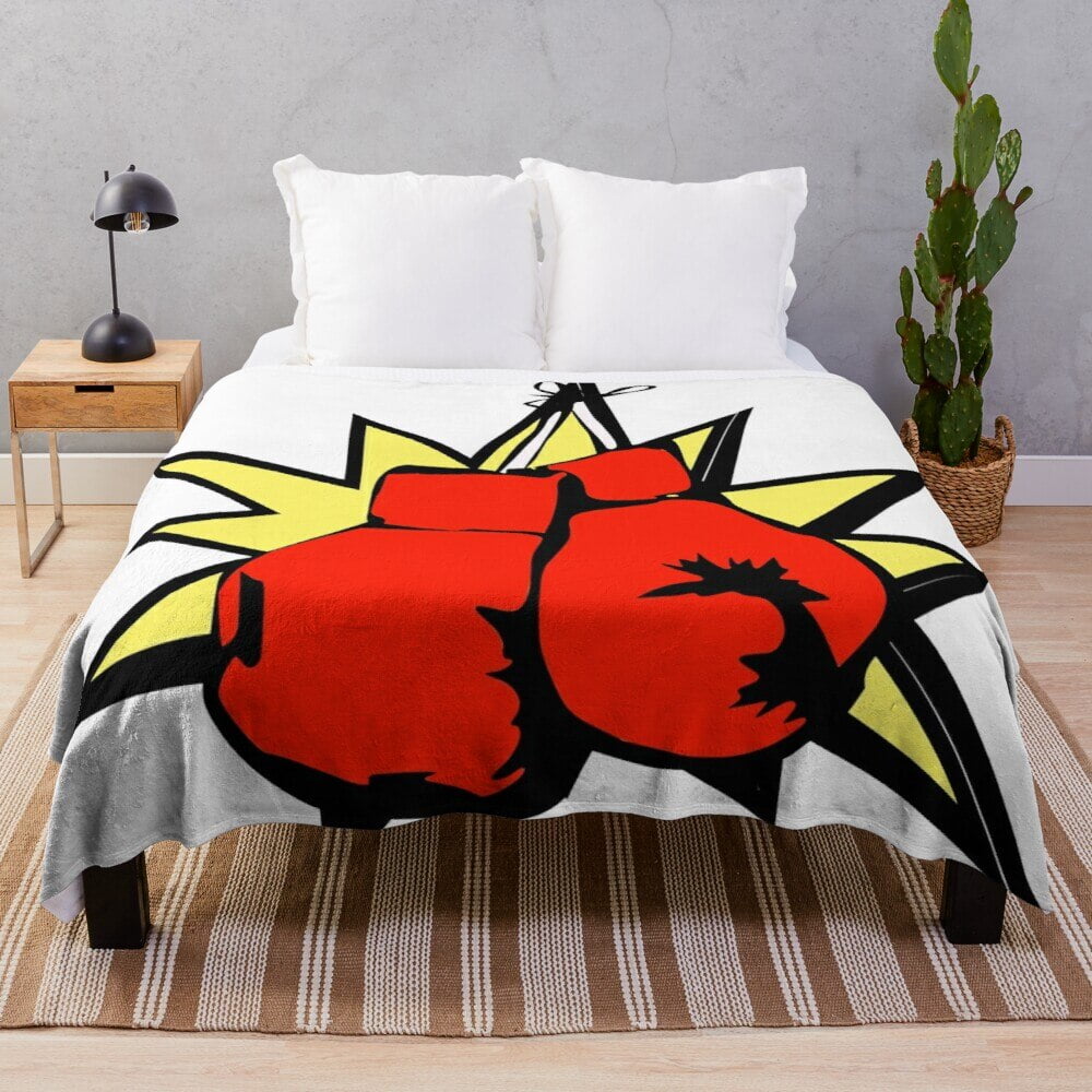 Red Boxing Gloves Flannel Throw Blanket King Size Super Soft