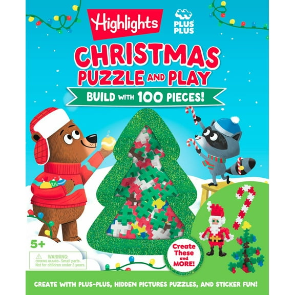 Christmas Puzzle and Play: Build with 100 Pieces!: Holiday Set with Hidden Objects and Plus-Plus Building Blocks for Kids Ages 5 and Up (Hardcover)