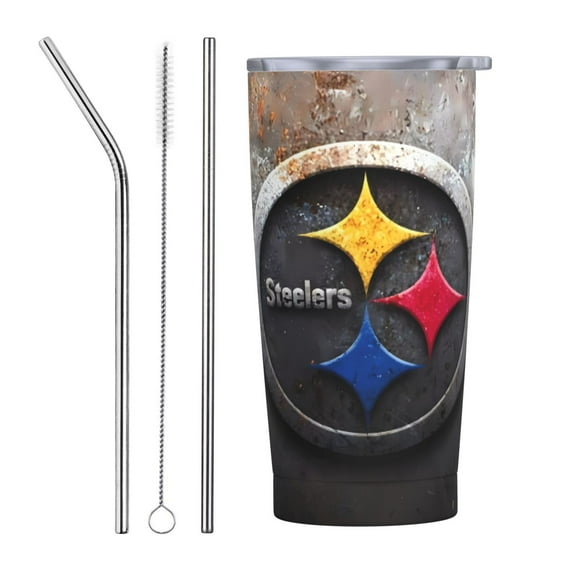 Pittsburgh Football Team 20 oz Stainless Steel Thermos with Lid and Straw, Iced Coffee Cup, Reusable Stainless Steel Travel Mug for Hot or Cold Drinks, Customized Fan Gift for Men and Women
