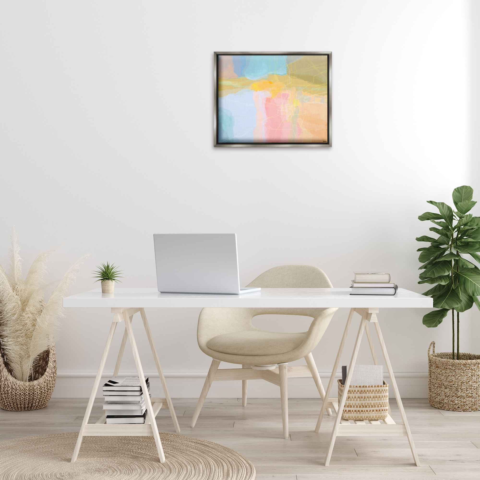 Stupell Industries Pastel Collaged Pattern Abstract Painting Gray Floater Framed Canvas Art Print Wall Art, 21 x 17