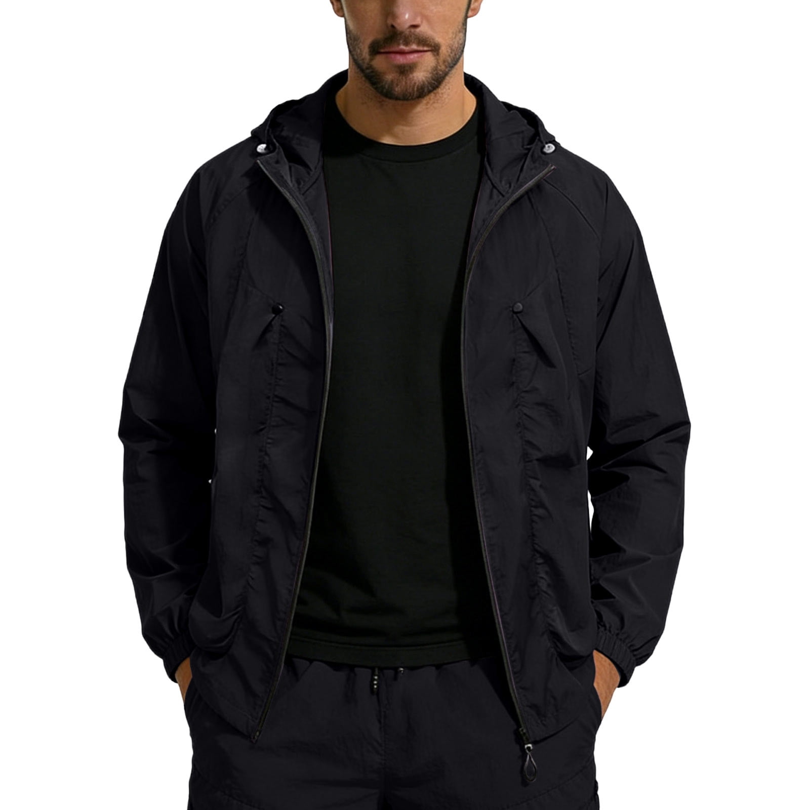 QSAWXQZ Men s UPF 50+ Sun Protection Hooded Jacket Zip up Long Sleeve Lightweight Breathable Waterproof Cardigan with Pockets for Hiking Fishing L