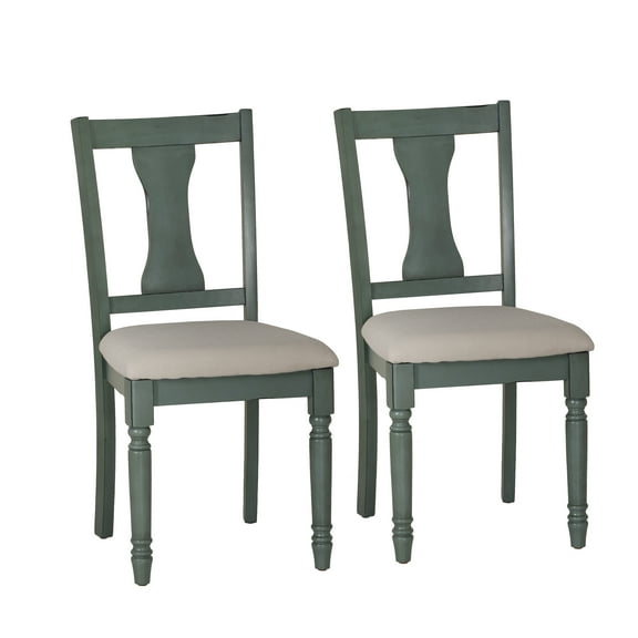 Linon Willow Wood Set of Two Upholstered Dining Side Chairs in Teal Blue