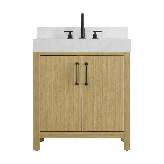 Elegant Kitchen and Bath 30 inch Single Bathroom Vanity In Honey Brown with backsplash