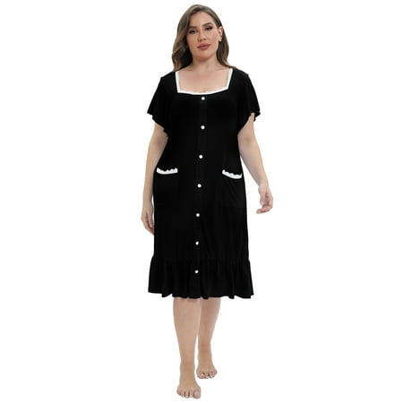 

WBQ Women s Nightgown Ladies Oversize Short Sleeve Nightdress Sleepwear Sleep Shirt Milk Silk Court Style Nightgown XL-5XL