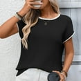 thumbnail image 4 of YUGYXL Sweater Vest Women Spring Summer Beach Casual Short Sleeve Crewneck Pullover Loose Fit Blouse Basic T Shirts Tops Black XL, 4 of 7