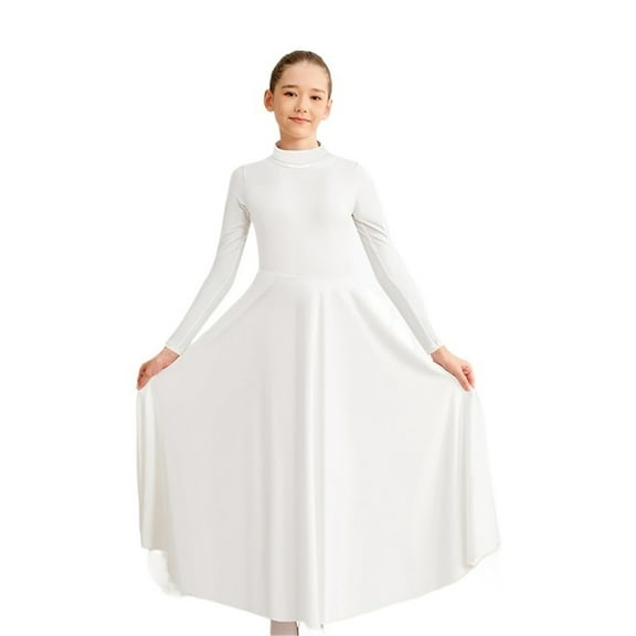 Girls Praise Dance Dress Loose Folding High Neck Long Sleeve Worship Liturgical With Freely Cropping