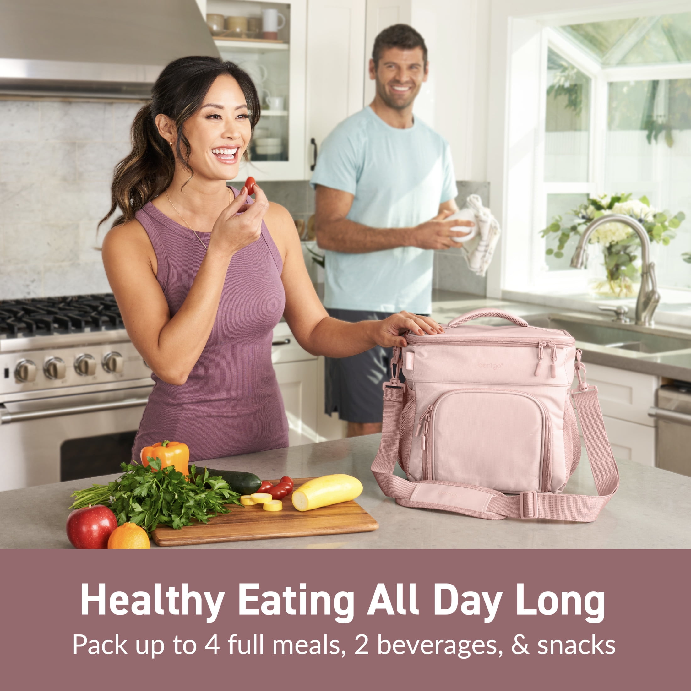 Bentgo Prep Deluxe Multimeal Bag - Premium Insulation with Water-Resistant Exterior & Interior, Holds 5 Meals, Keeps Meals Warm or Cool for up to 8 Hrs - Great for All Day Meal Prep (Blush)