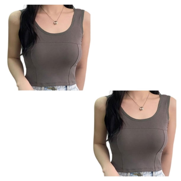 Minnieouse Camiseta sin mangas corta de lencería para mujer, camisola ancha sin costuras, camiseta corta de verano, ropa interior deportiva sin Type2 NO2