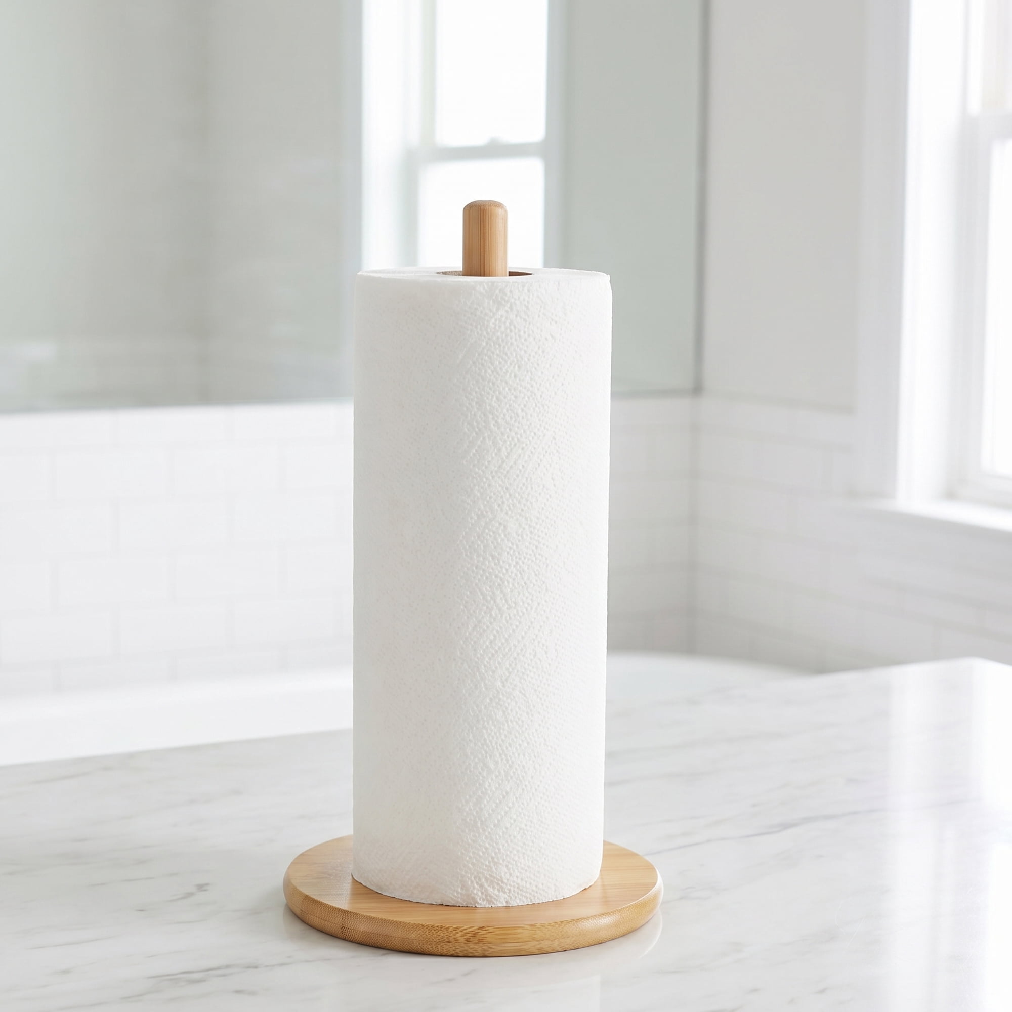 Unique Bargains Paper Towel Holder Countertop Durable Base Wood Natural G 11x4.9inch