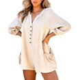 thumbnail image 2 of Baqcunre Jumpsuits For Women,Womens 3/4 Sleeve Short Rompers Loose Solid V Neck Button Down Jumpsuits With Pockets,Pants For Women,One Piece Jumpsuit,Jumpsuits For Women Casual,Womens Clothes,Beige,L, 2 of 9