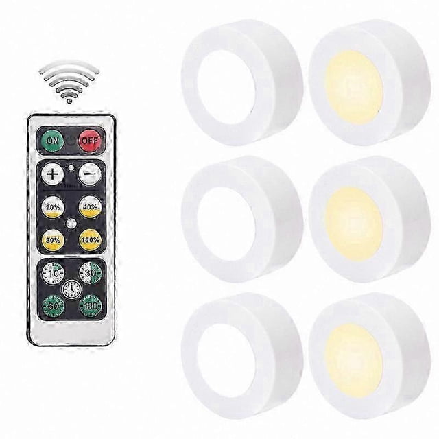 Wireless LED Cabinet Lights, 6 Pack Dimmable Puck Lights with Remote, Battery Operated Under Counter Night Lights for Home Use