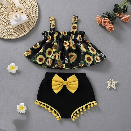 

AURIGATE Newborn Infant Baby Sleeveless Floral Print Vest Tops+Bowknot Shorts Set Outfit Clearance