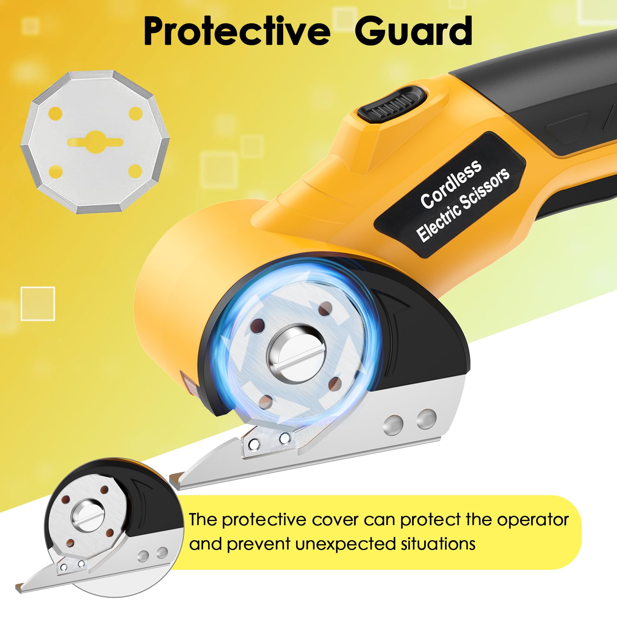 Electric Scissors, Cardboard Cutter with Safety Lock, LED Light, 220RPM Rotary Cutter for Cardboard, Fabric, Box, Leather
