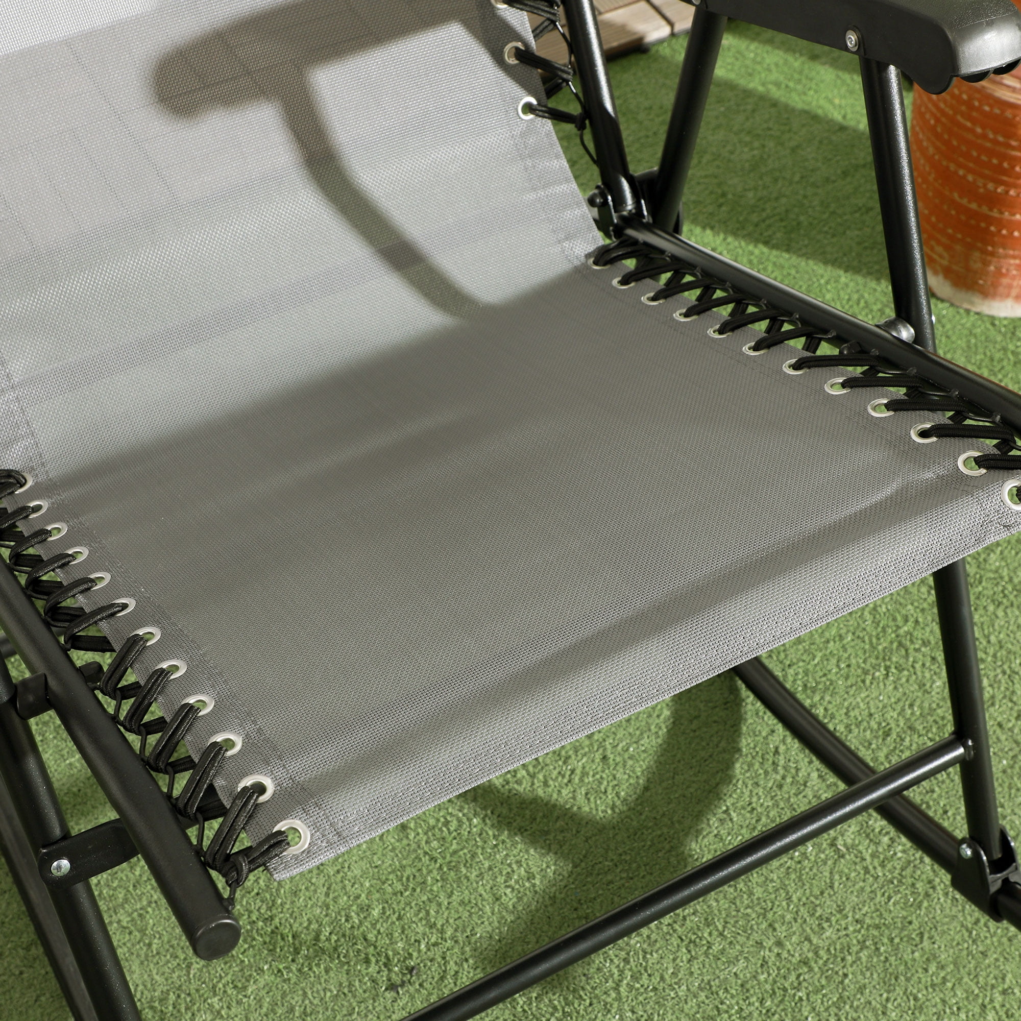 2 Piece Outdoor Rocking Chair Set, Patio Folding Lawn Rocker Set with Headrests for Yard, Patio, Deck, Backyard, Gray