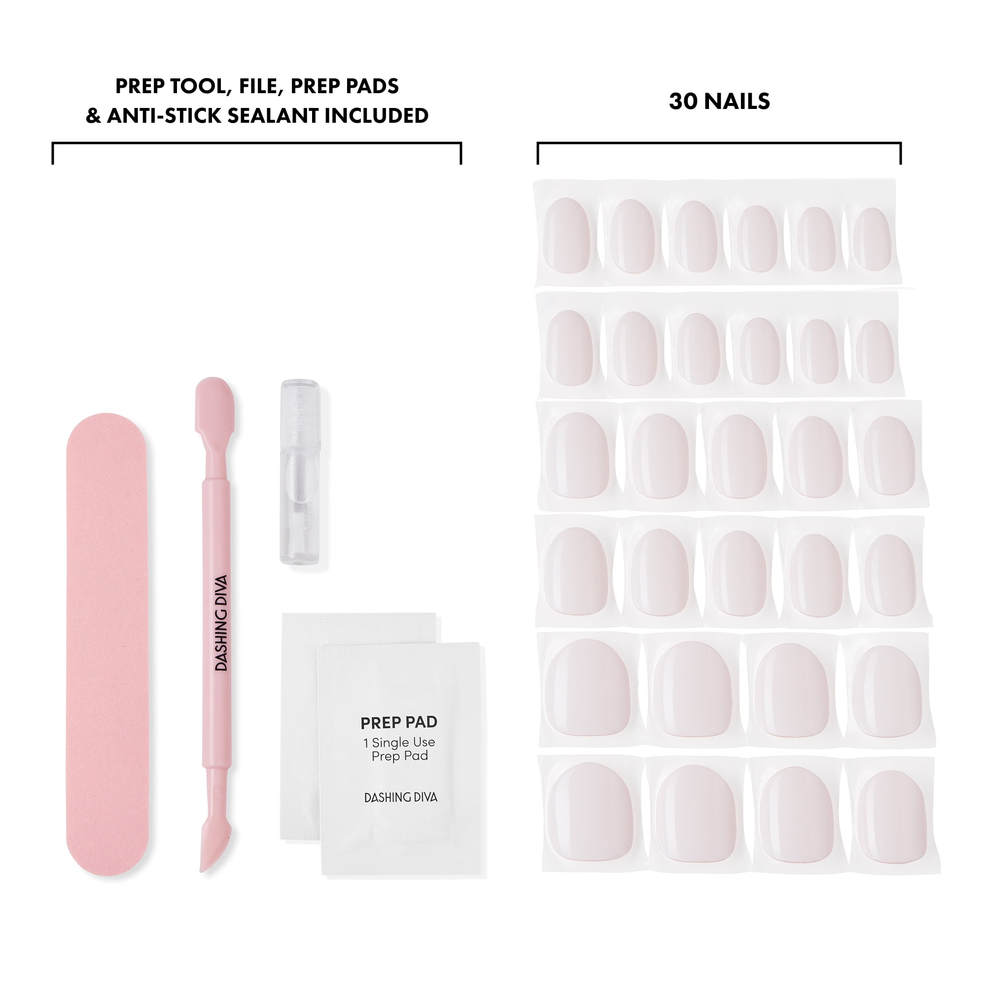 Dashing Diva GLAZE EXTENSIONS Refill Set in Rabbit, Short Round, Semi-Cured Gel Nail Lengthening Strips, Includes 30 Gel Strips (Required LED lamp sold separately)