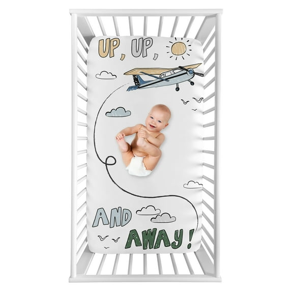 Sweet Jojo Designs Airplane Green and Blue Boy Photo Op Fitted Crib Sheet