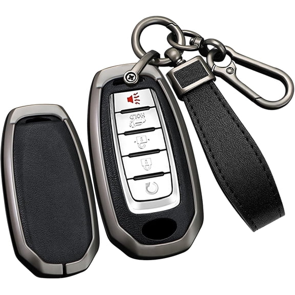 Key Fob Cover Compatible with Infiniti Q50 Q60 QX50 QX55 QX60 5 Button Keychain Case Holder Protector,Long Keychain-black
