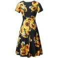 thumbnail image 2 of Women‘s Dress Printed Round Neck Short Sleeve Summer Casual Fashion Pleated Flared Floral Patterns -BLUE2-M, 2 of 2