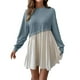 thumbnail image 1 of mfyjkho Vestidos de verano para mujer, Vestido de mujer de color liso con cuello redondo, manga larga y costuras en contraste Vestidos de fiesta para mujer xl, 1 of 3