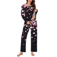 thumbnail image 4 of BiZtdJrK Womens Pajamas Sets Valentine's Day 2 Piece Cotton Loungewear Casual Button V Neck Pleated Pullover Matching Elastic Waist Trousers Pjs Outfits Pink M Todays Sales, 4 of 8