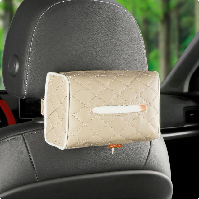 Caja de pañuelos universal para automóvil Estuche de cuero para papel higiénico automático (Beige)