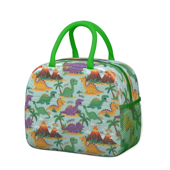 Womens LightBlue Cartoon Dinosaurs Volcanoes Pattern Lunch Box for Work,Insulated Lunch Bag for Women,Loncheras Para Mujer,Leakproof Adult Lunch Bag for Work,Beach,Travel,Picnic,Camping