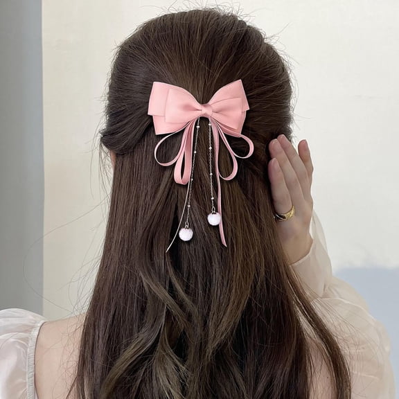 Sweet Hair Clip,Delicate Tassel Silky Bow Hairpin,Red Velvet Ribbon Hair Bows,Fairy Style Headwear Accessories for Women