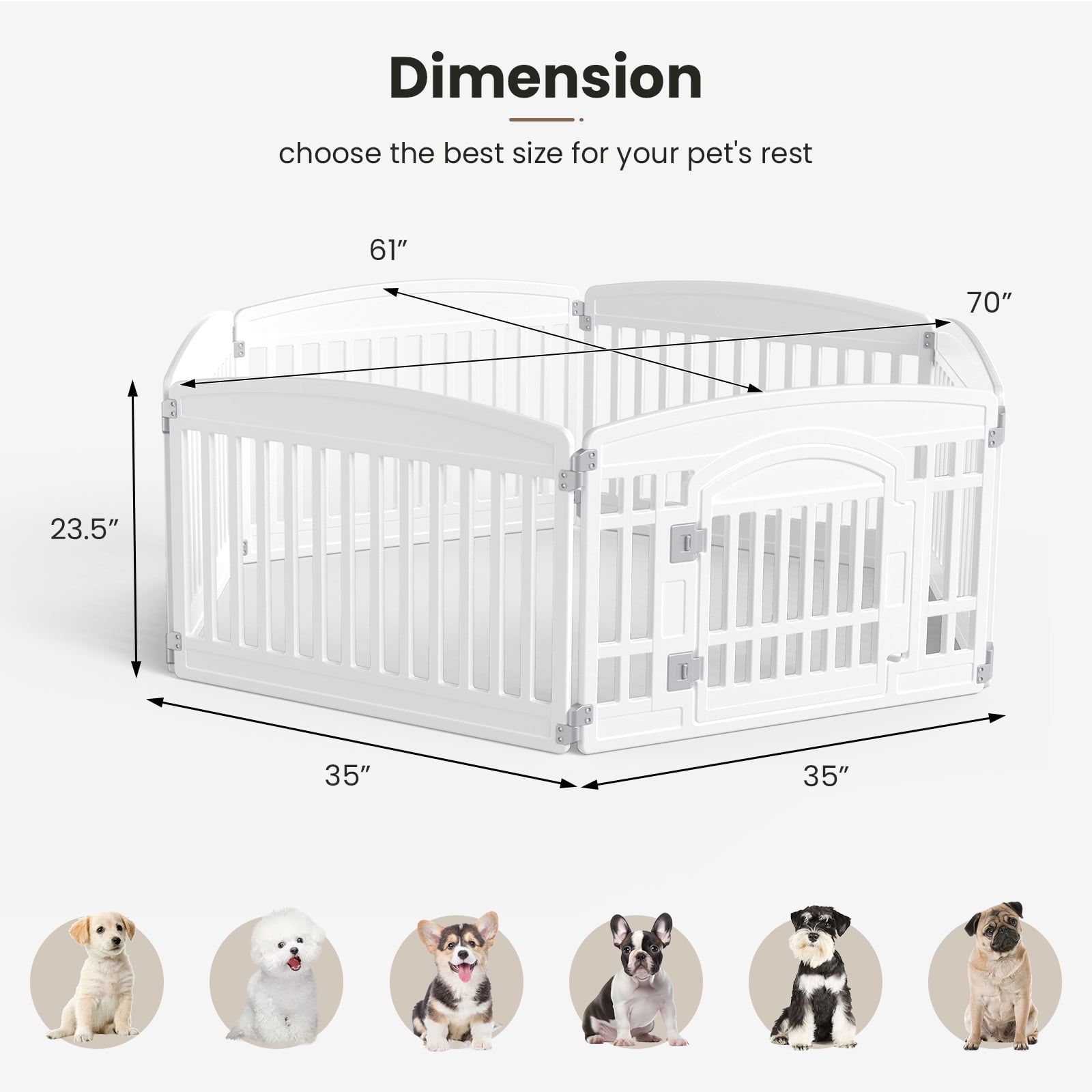 JOINSUN 24" Plastic Dog Playpen, 6 Panel Lightweight Portable Pet Pen for Indoor, Customizable Puppy Playpen, White