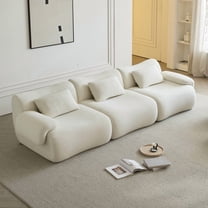 Modern Minimalist Modular Sectional Sofa | White Sherpa Fabric | 3-Seater Couch | Compressed Design for Space-Saving | High-Density Foam | 114" L