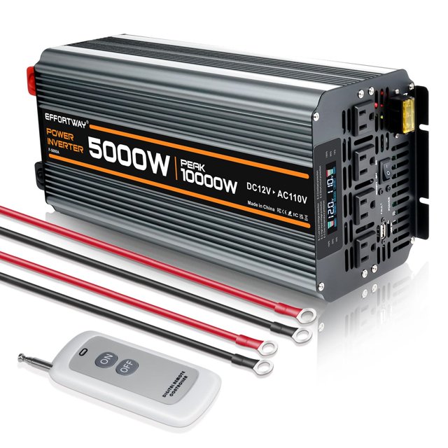 Inversor de corriente EFFORTWAY 5000 W 12 V a CA 110 V con pantalla LCD y control remoto