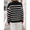 thumbnail image 5 of Women'S Striped Sweater Trendy V Neck Long Sleeve Knit Pullover Loose Jumper Tops Knitwear Black S, 5 of 7
