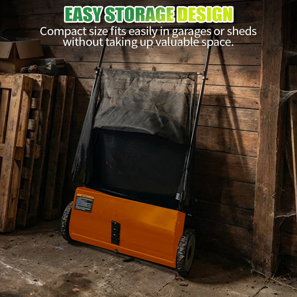 26" Push Lawn Sweeper, 7 cu.ft Large Capacity Yard Sweeper Push, Leaf Collector with Detachable Hopper, Rubber Wheels, Ergonomic Handle for Lawns, Yards & Gardens,Adjustable Height,Orange