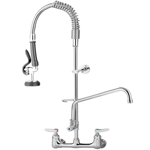 VEVOR Commercial Faucet Pre-Rinse with Sprayer, 8in Adjustable Center Wall Mount Kitchen Faucet with 12" Swivel Spout, 36" Height Compartment Sink Faucet for Industrial Restaurant, Lead-Free Brass