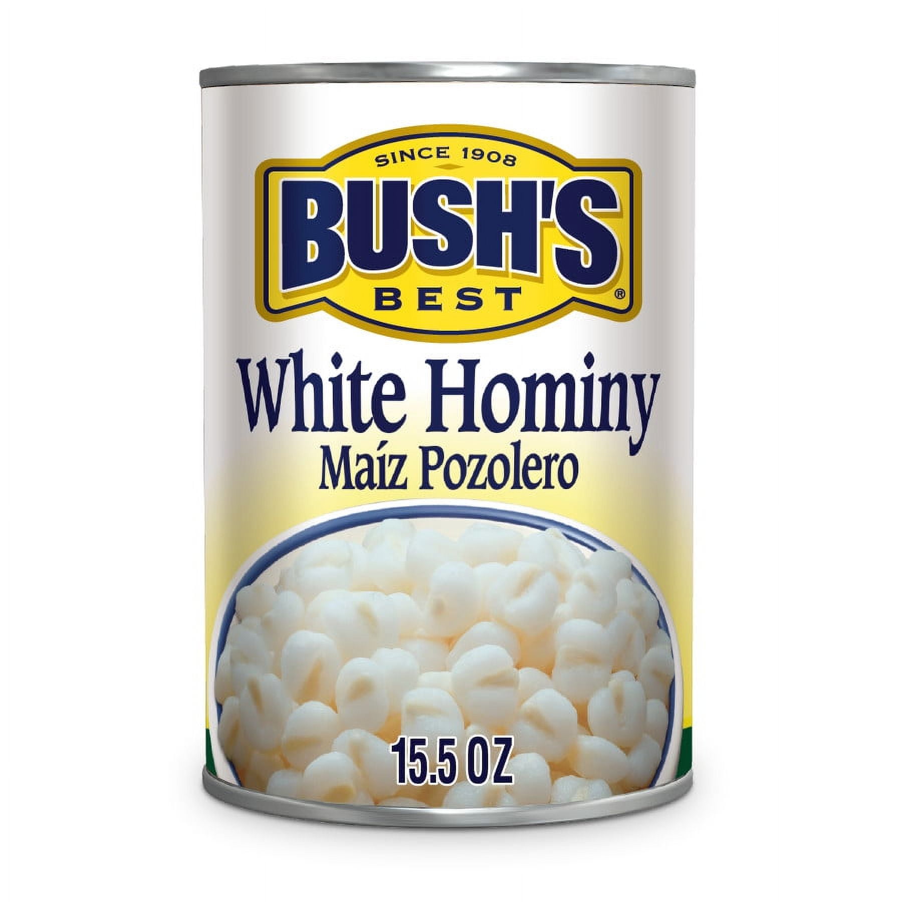 (12 pack) Bush's White Hominy, Maiz Pozolero, Canned Hominy, 15.5 oz