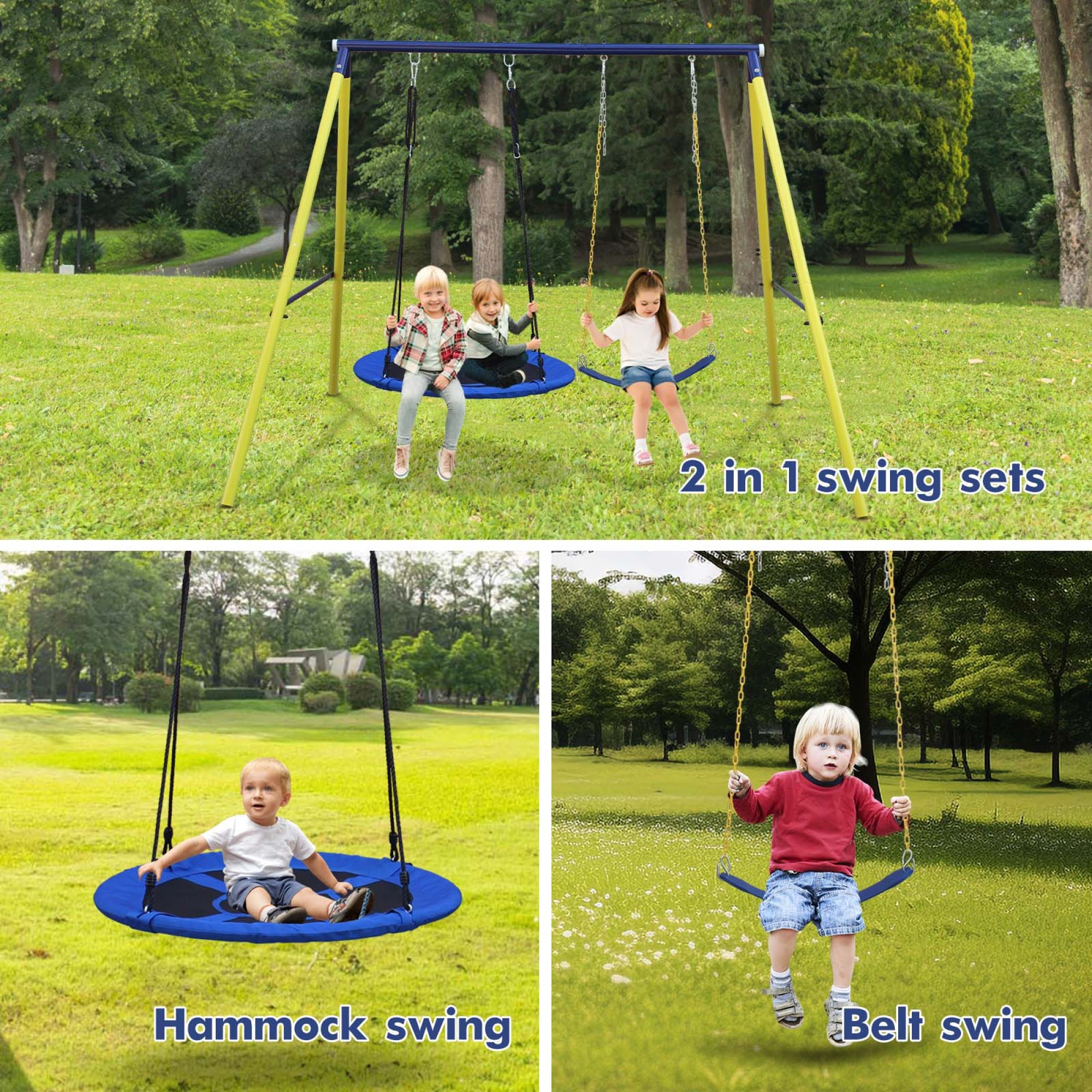 2-in-1 Swing Set for Backyard with Stand,Belt Swing for Playground, Backyard Playset