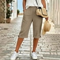 thumbnail image 5 of Capri Pants for Women Plus Size Womens Solid Color Button Rolled Hem Linen Outdoor Sport Hiking Trousers with Pockets, 5 of 6