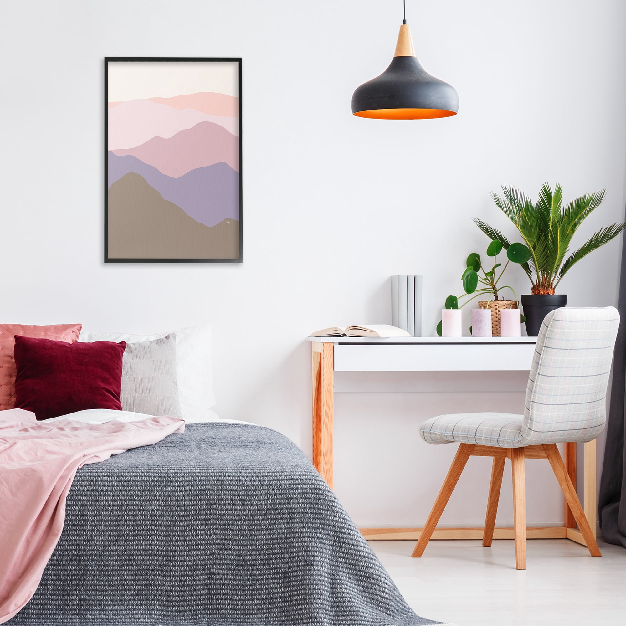 Stupell Industries Subtle Pastel Hills Landscape Painting Black Framed Art Print Wall Art, 20 x 30