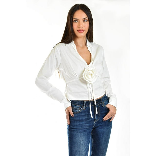 Blusa con detalle de flor Roman Fashion Juvenil 0698 Blanco M
