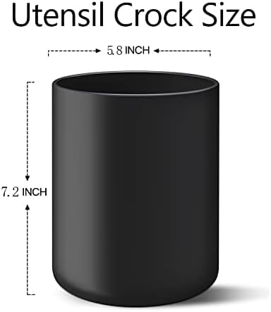 Black Kitchen Utensil Holder for Countertop, Large 7.2 Matte Ceramic Cooking Utensil Crock for Counter Easy to Clean, Modern Spatula Holder for Farmhouse Décor 7.2×5.8 INCH