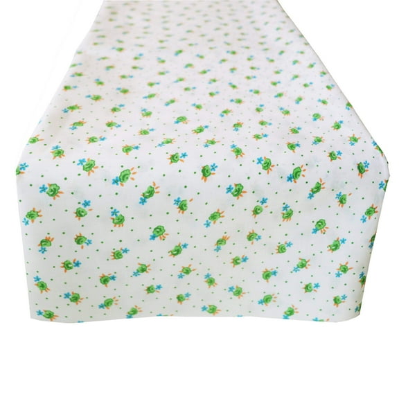 Cotton Print Table Runner Floral Tiny Flower Dots Green