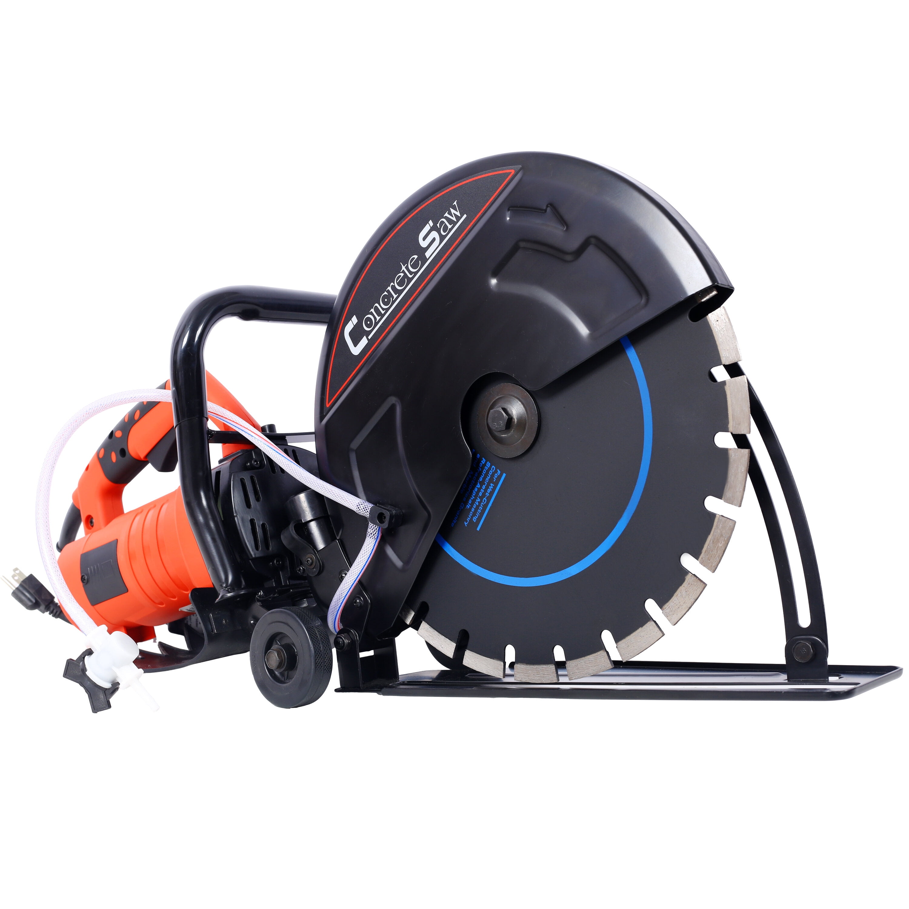 14" Electric Concrete Saw with Water Line Attachment - 2800W Wet/Dry Cutter with Guide Roller & Diamond Blade