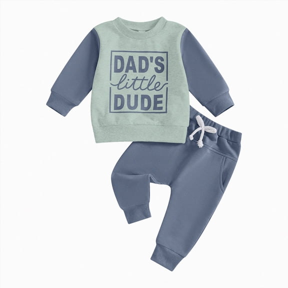 TOWED22 Kid Toddler Boy Clothes Color Block Sweatshirt and Casual Pants 2Pcs Boys Fall Winter Outfits,Blue,18-24 M