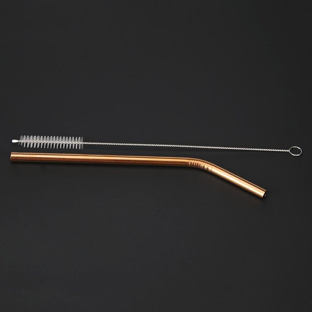Cepillo de limpieza de pajita doblada recta de acero inoxidable reutilizable (oro rosa) JShteea Libre de BPA