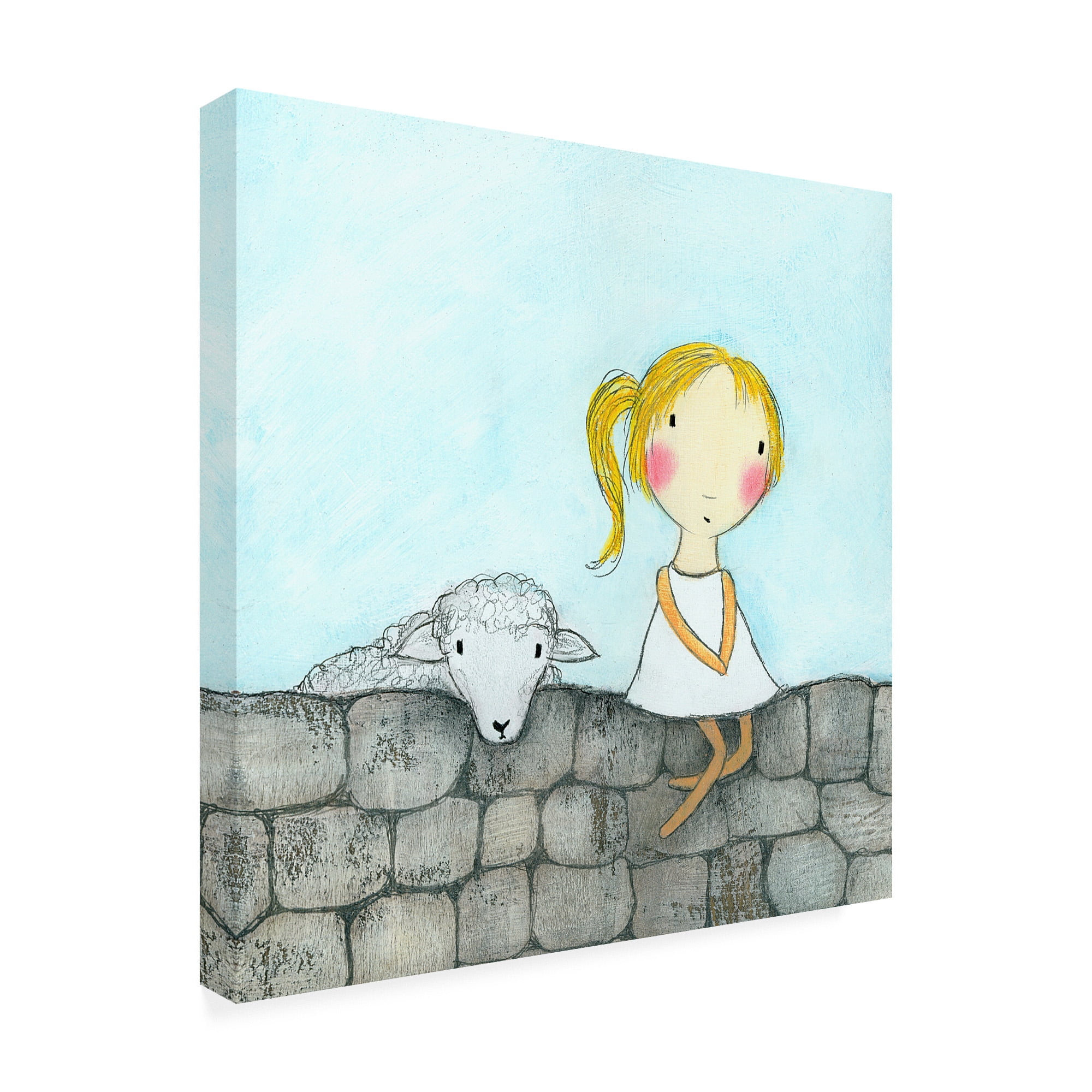 Trademark Fine Art 'Girl with Lamb Stone Wall' Canvas Art by Carla Sonheim