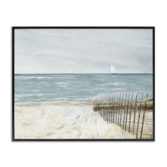 Stupell Industries Beach Footprints & Fence Nautical & Beach Painting Black Framed Art Print Wall Art, 14 x 11
