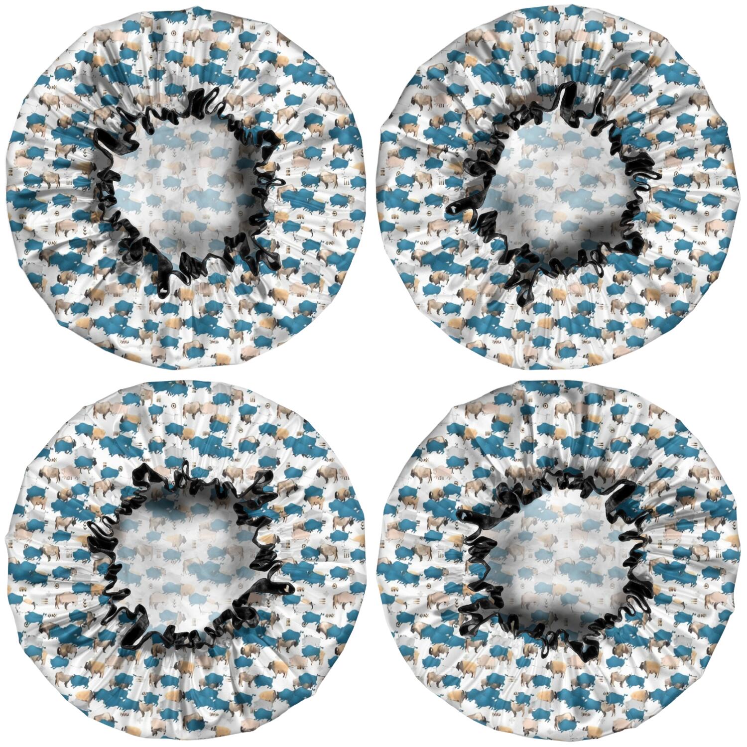 Shower Caps,White Buffalo Pattern Waterproof Shower Cap for Women 4 Pieces,Double Reusable Hair Cover for Shower PEVA Elastic Stretch Hem