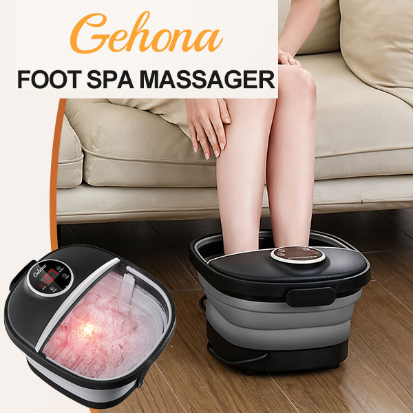 Gehana Foot Spa Massager with Heat, Bubbles & Roller Massage - Digital Display Foot Bath for Stress Relief, Collapsible Design for Home Use