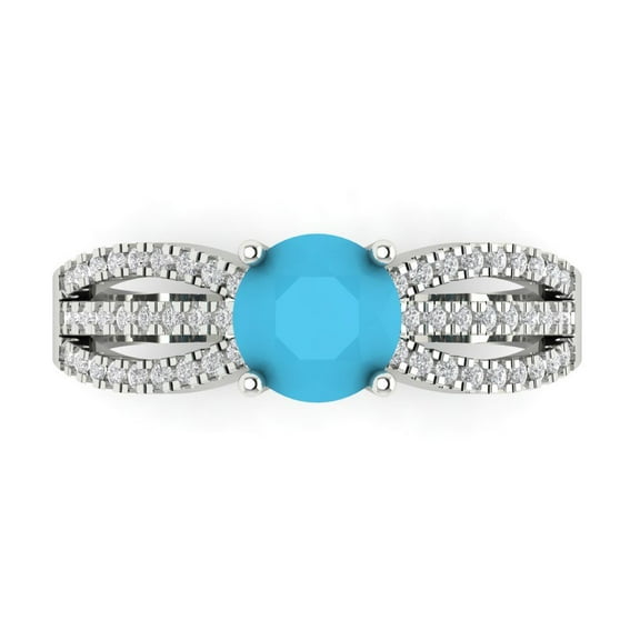 Clara Pucci 14K White Gold 1.27ct Turquoise Solitaire with Accents Ring