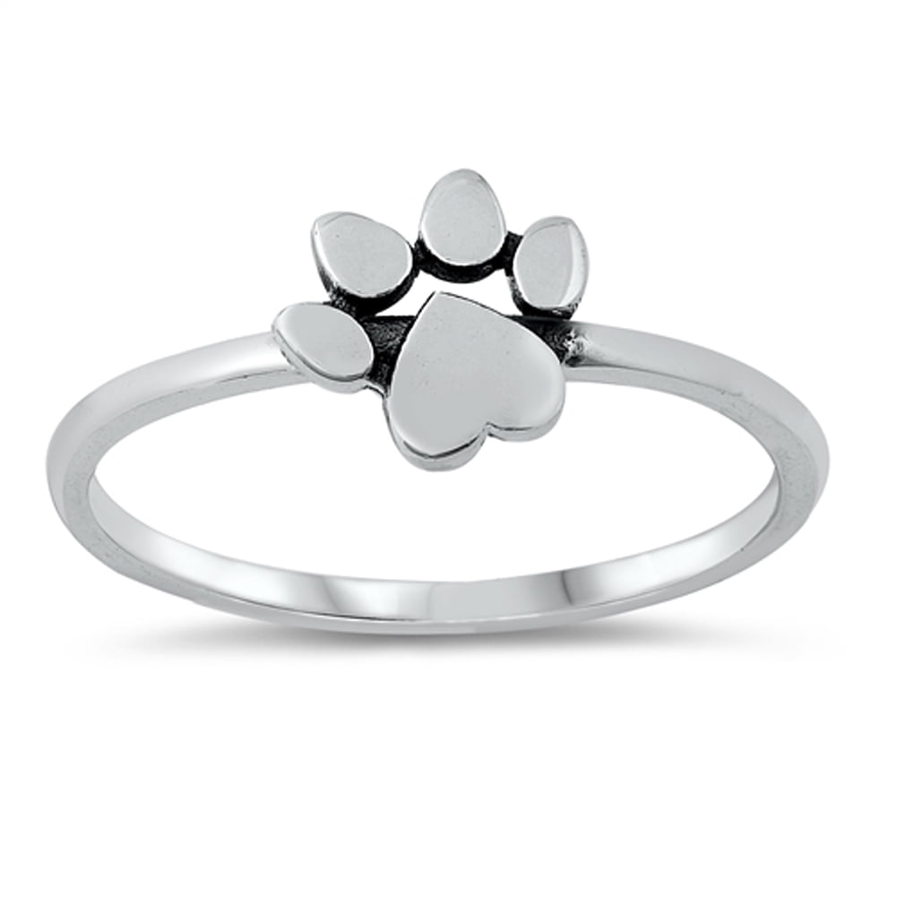 14K Two Tone Plated 925 Sterling Silver Simulated Diamonds Round Pet Love Paw Ring for Womens